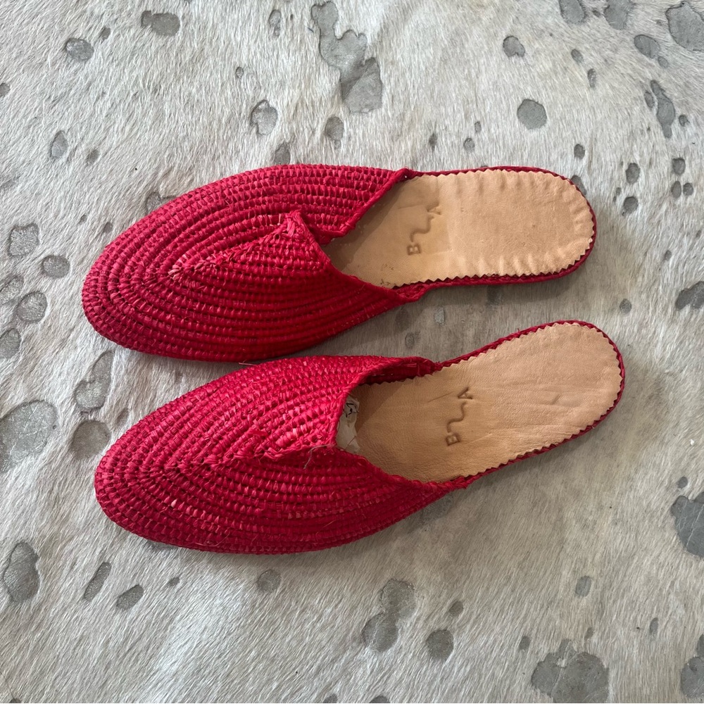Red Woven Slip-On Mules
